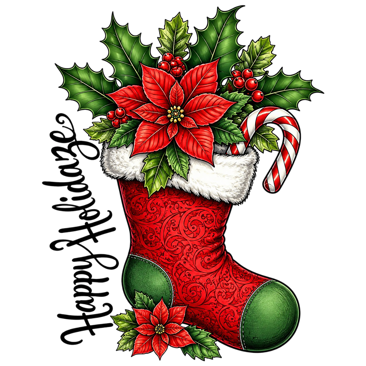 Christmas Stocking Poinsettia Candy Cane PNG