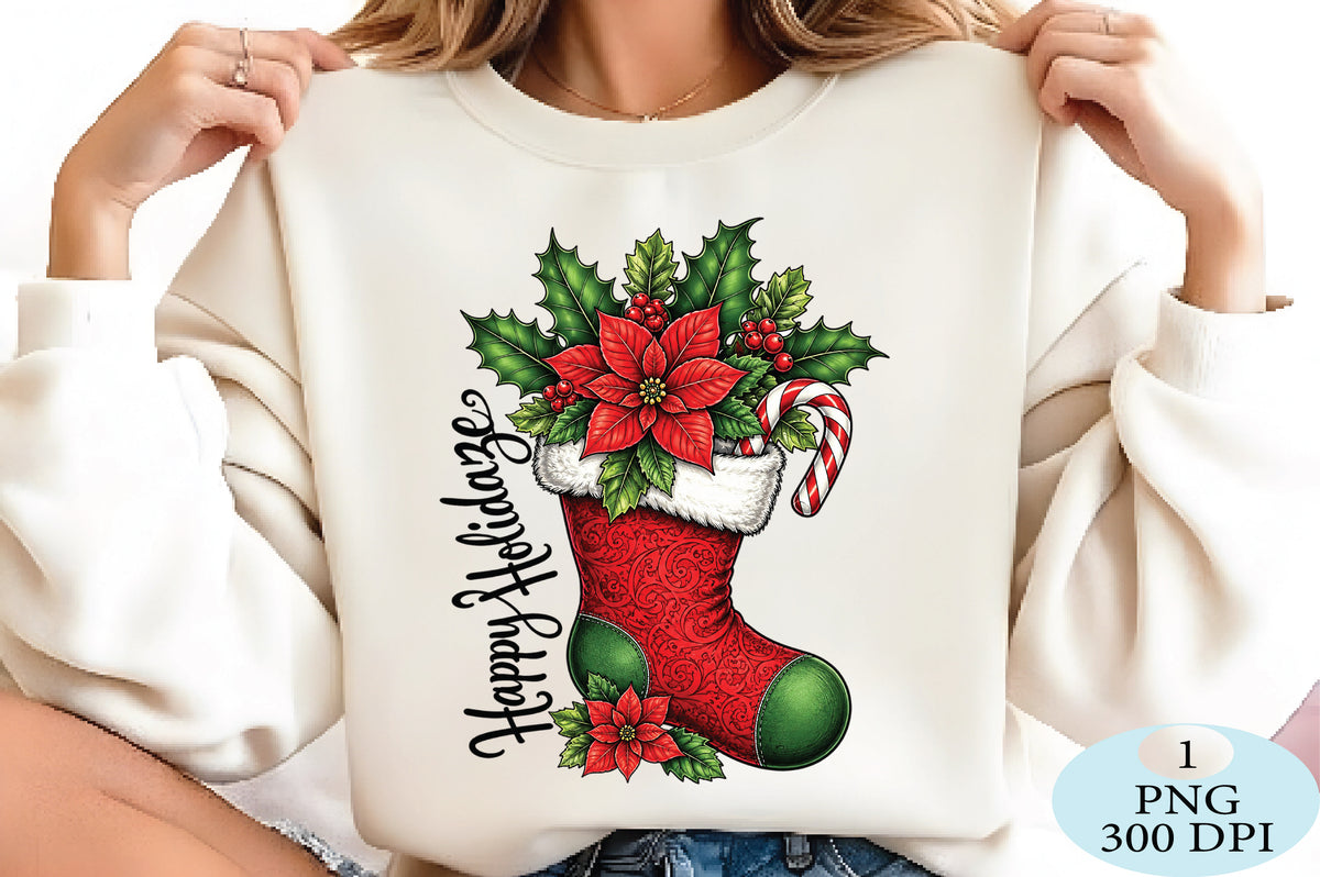 Christmas Stocking Poinsettia Candy Cane PNG