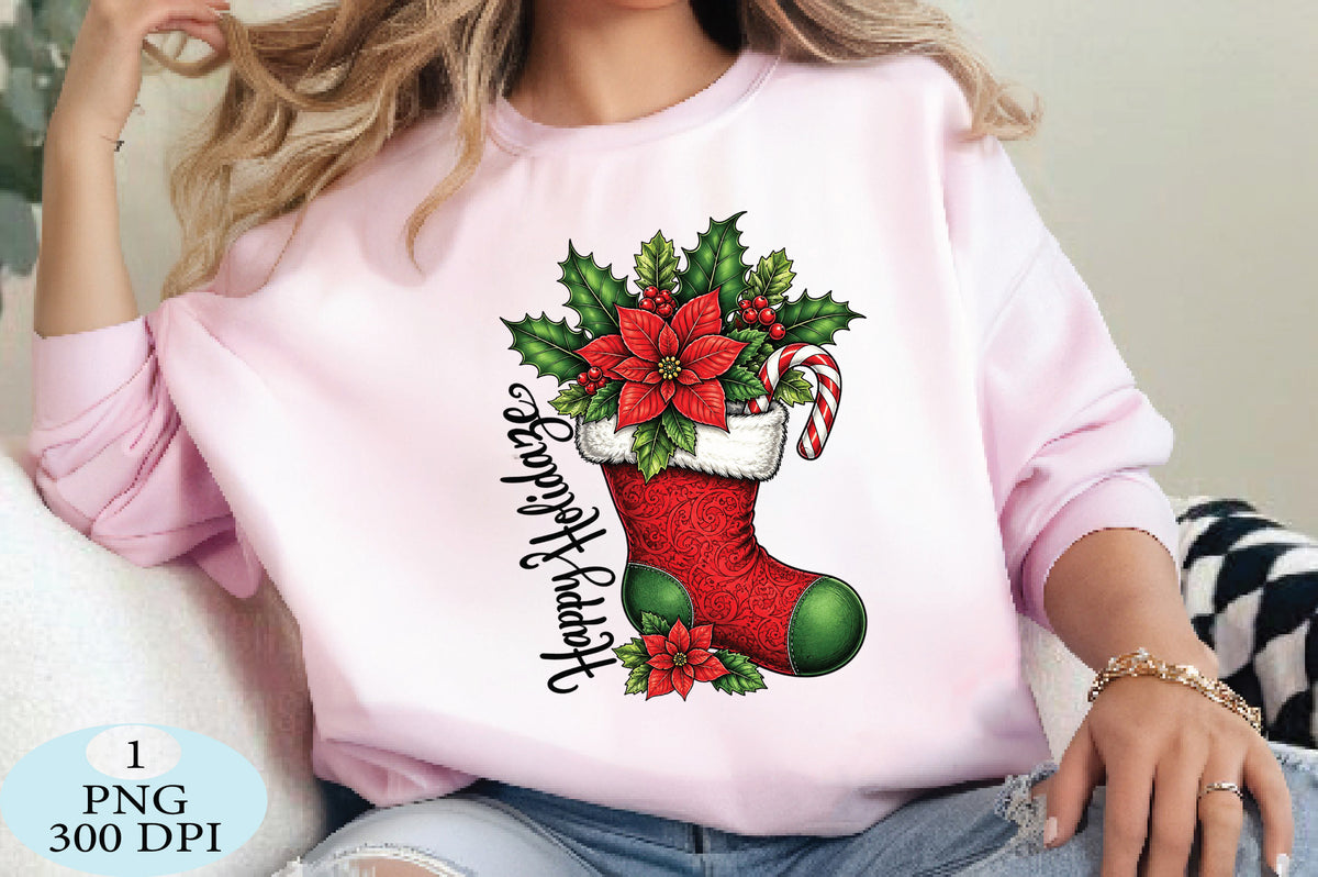 Christmas Stocking Poinsettia Candy Cane PNG