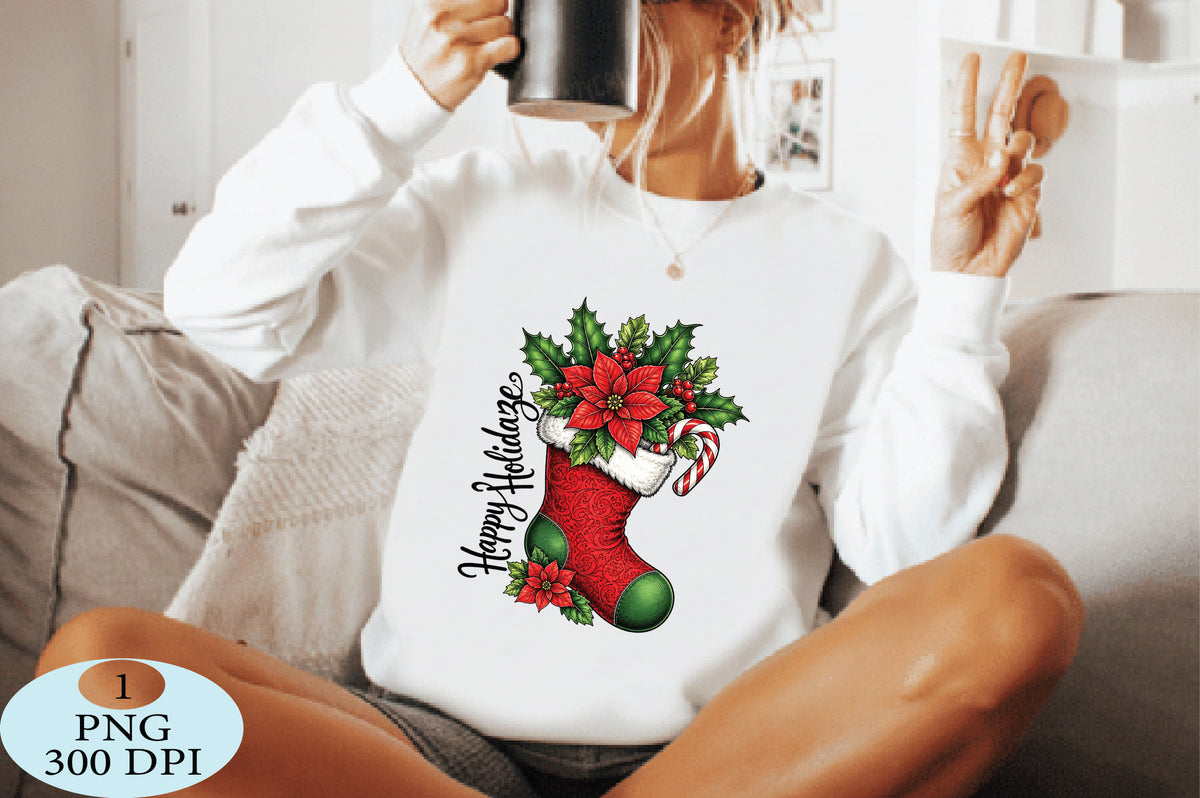 Christmas Stocking Poinsettia Candy Cane PNG