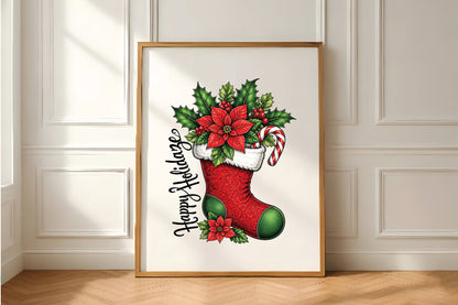 Christmas Stocking Poinsettia Candy Cane PNG