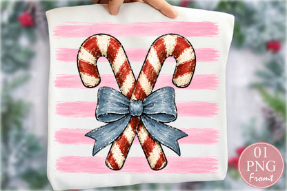 Christmas Candy Cane Bow PNG Pink Stripe Holiday Sublimation Design