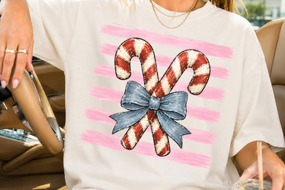 Christmas Candy Cane Bow PNG Pink Stripe Holiday Sublimation Design