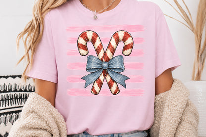 Christmas Candy Cane Bow PNG Pink Stripe Holiday Sublimation Design
