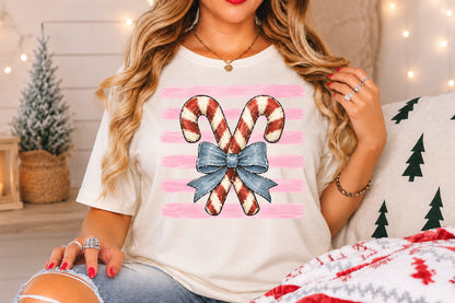 Christmas Candy Cane Bow PNG Pink Stripe Holiday Sublimation Design