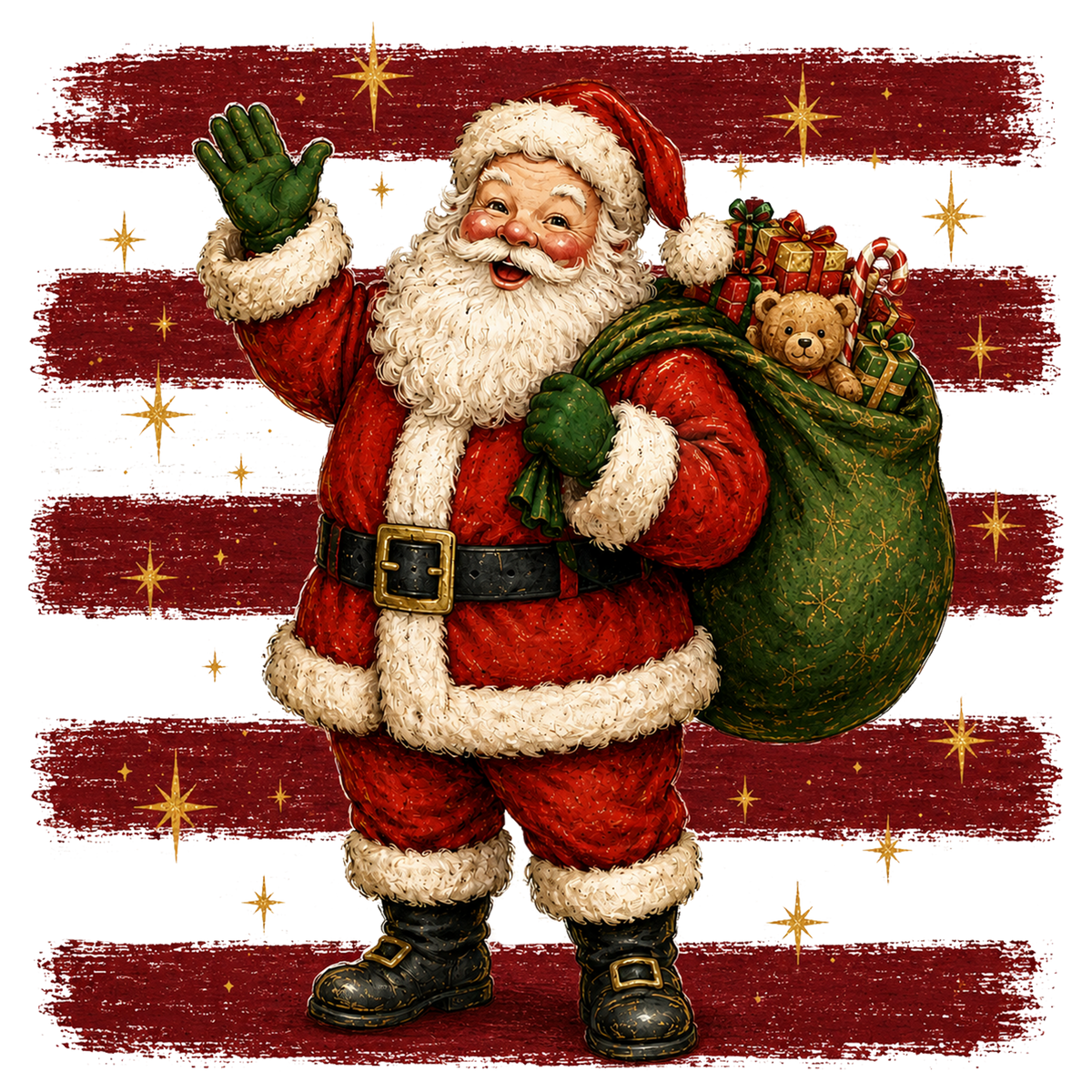 Christmas Stripes Santa Claus PNG | Vintage Santa Holiday Sublimation Clipart
