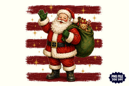Christmas Stripes Santa Claus PNG | Vintage Santa Holiday Sublimation Clipart