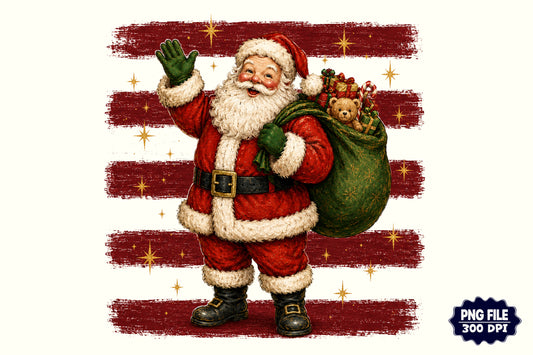 Christmas Stripes Santa Claus PNG | Vintage Santa Holiday Sublimation Clipart