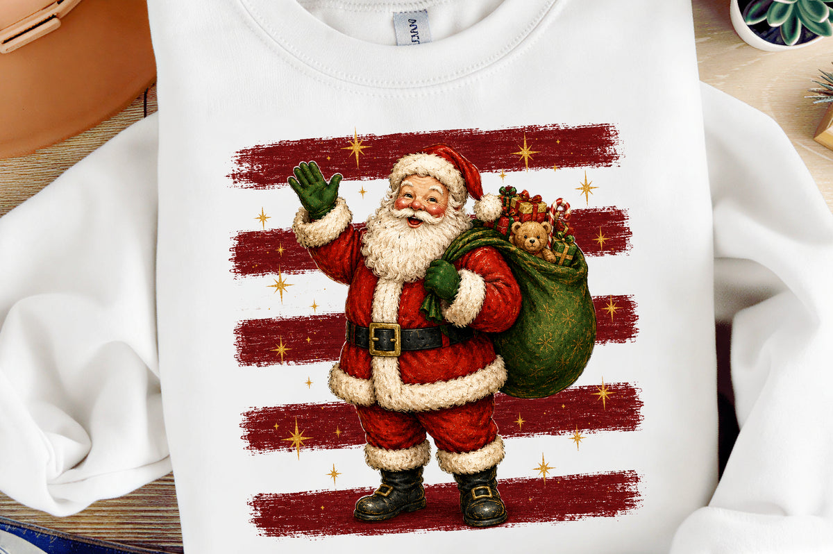 Christmas Stripes Santa Claus PNG | Vintage Santa Holiday Sublimation Clipart