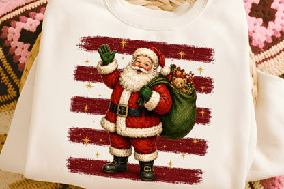 Christmas Stripes Santa Claus PNG | Vintage Santa Holiday Sublimation Clipart