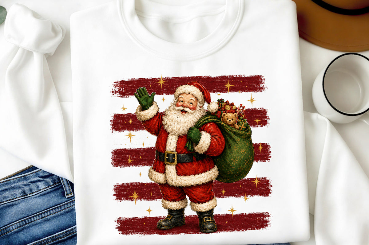 Christmas Stripes Santa Claus PNG | Vintage Santa Holiday Sublimation Clipart
