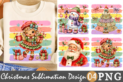 Cute Gingerbread Girl Christmas PNG Santa Snowman Tree Sublimation Bundle