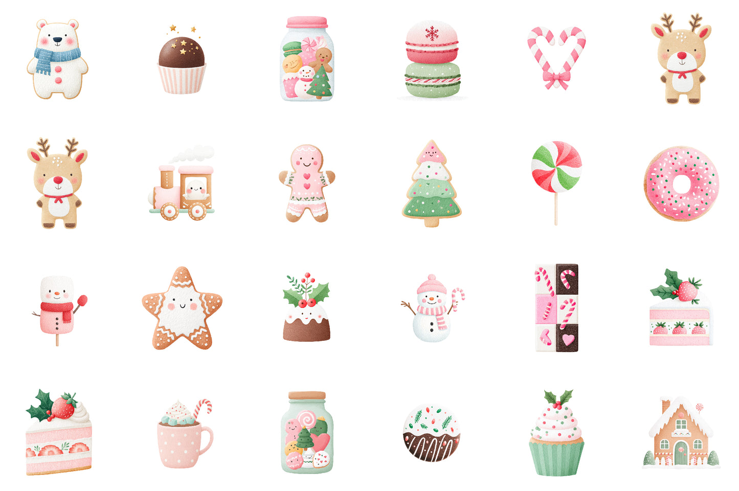 Christmas Sweets Watercolor Clipart PNG Bundle