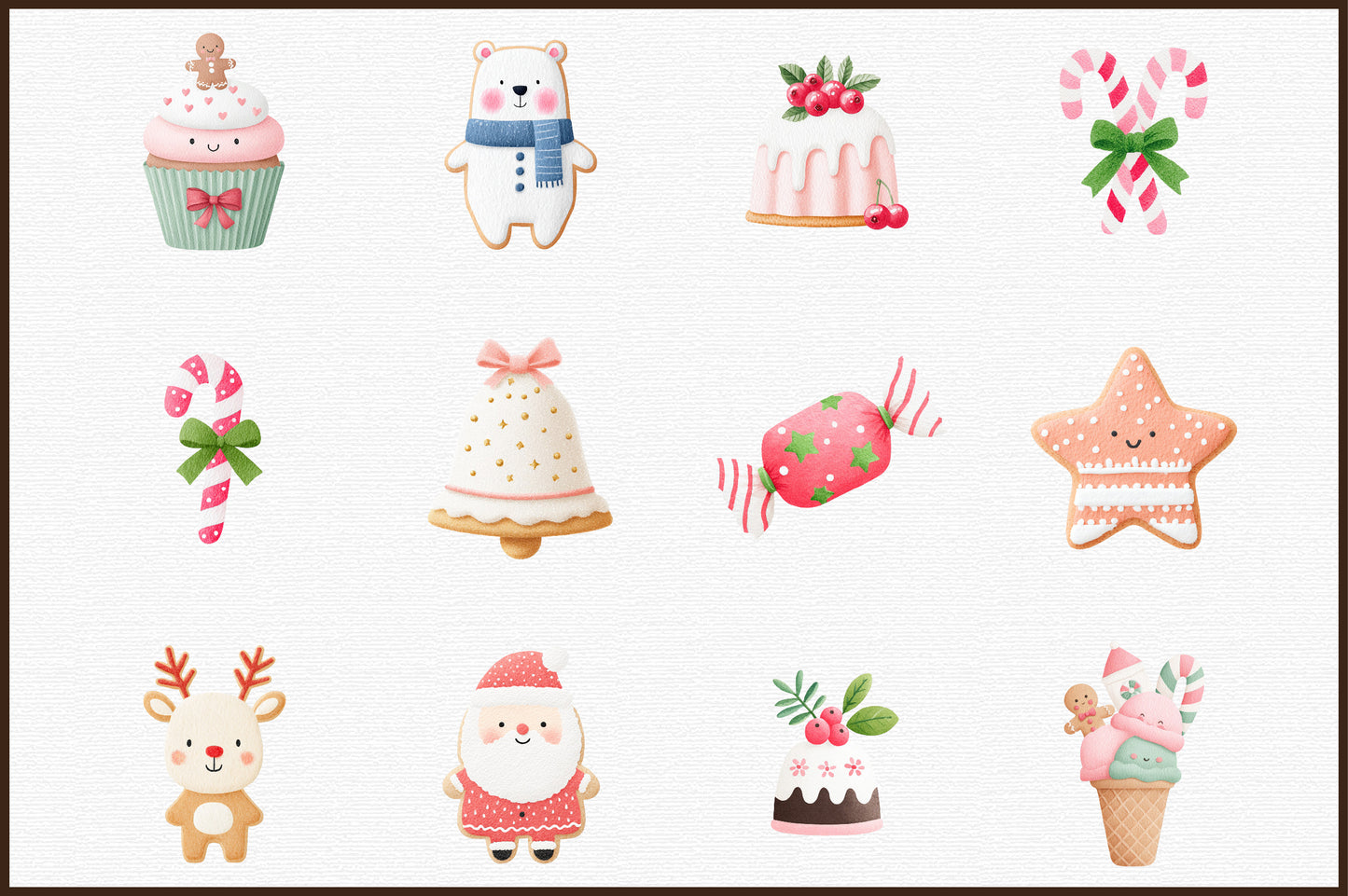 Christmas Sweets Watercolor Clipart PNG Bundle
