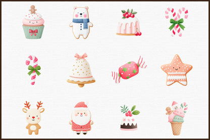 Christmas Sweets Watercolor Clipart PNG Bundle