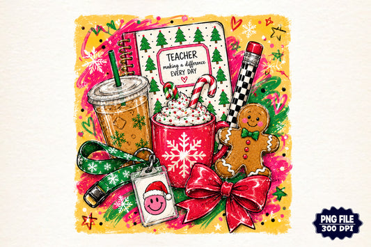 Christmas Teacher PNG, Cute Teacher Christmas Sublimation Design, Holiday School Clipart