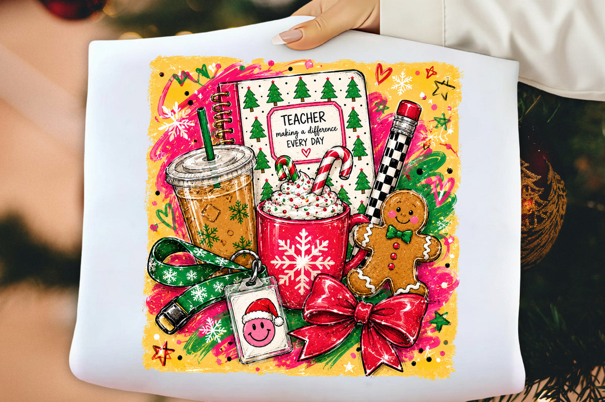 Christmas Teacher PNG, Cute Teacher Christmas Sublimation Design, Holiday School Clipart