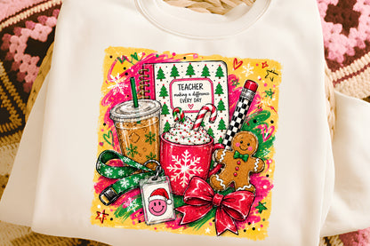 Christmas Teacher PNG, Cute Teacher Christmas Sublimation Design, Holiday School Clipart