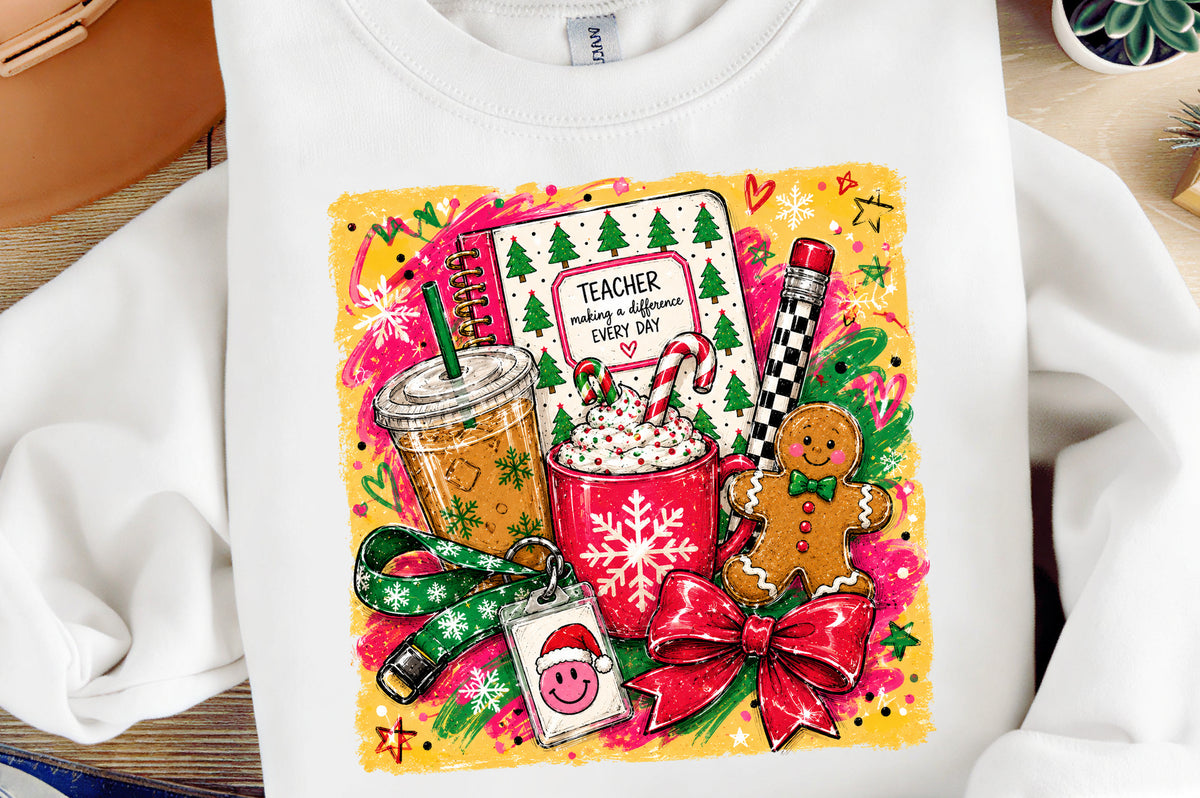 Christmas Teacher PNG, Cute Teacher Christmas Sublimation Design, Holiday School Clipart