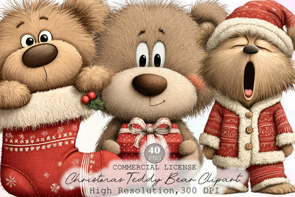 Christmas Teddy Bear Clipart PNG Bundle Commercial Use