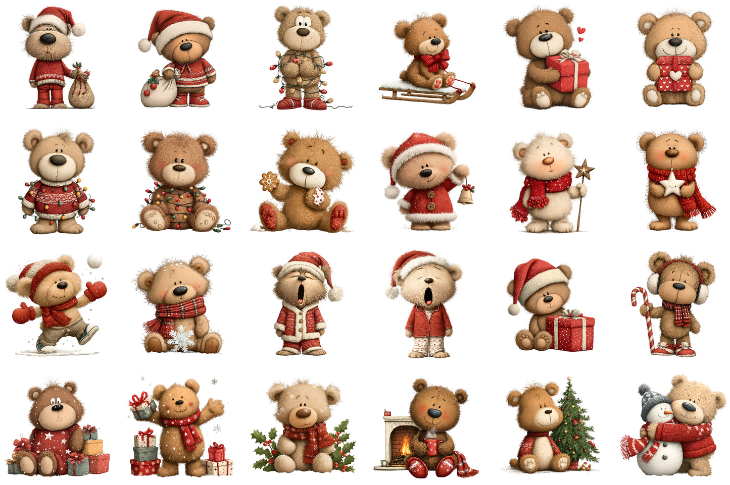 Christmas Teddy Bear Clipart PNG Bundle Commercial Use