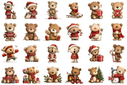Christmas Teddy Bear Clipart PNG Bundle Commercial Use
