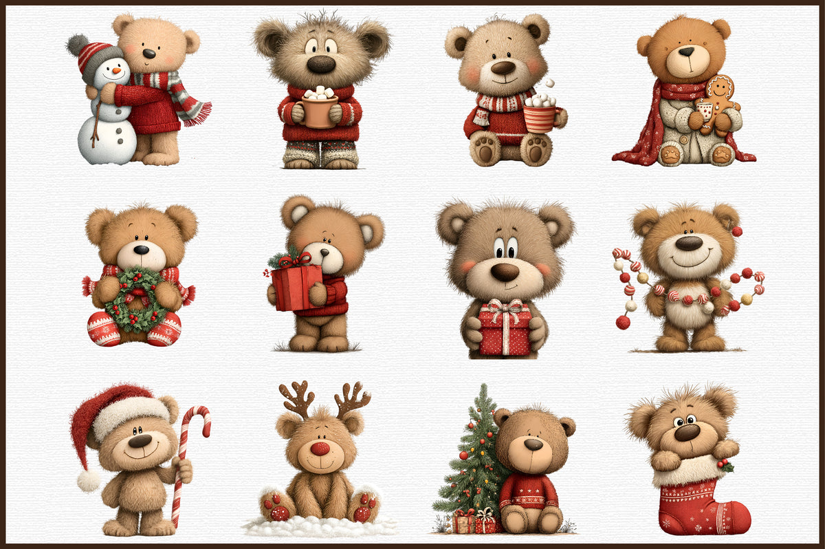Christmas Teddy Bear Clipart PNG Bundle Commercial Use