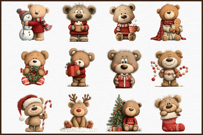 Christmas Teddy Bear Clipart PNG Bundle Commercial Use
