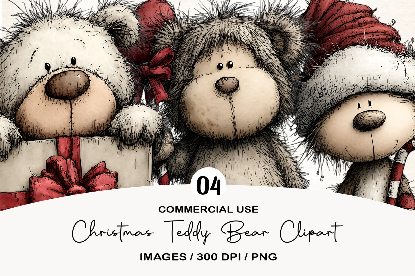 Christmas Teddy Bear Clipart PNG Bundle | Cute Watercolor Holiday Teddy Bear Clipart