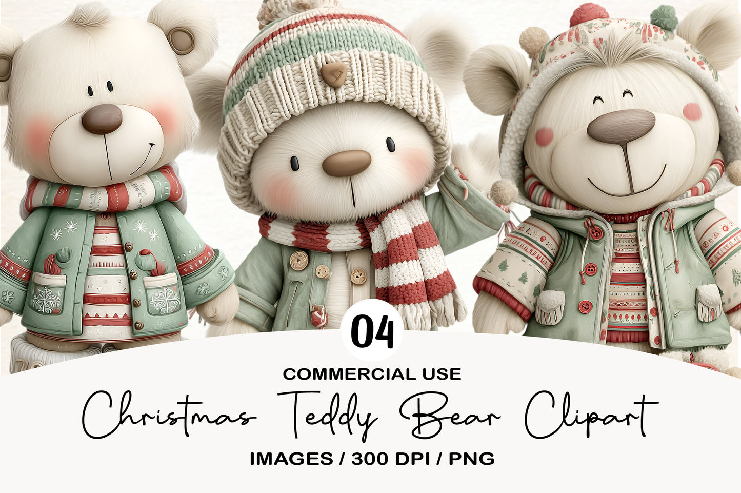 Christmas Teddy Bear Clipart PNG Sublimation