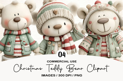 Christmas Teddy Bear Clipart PNG Sublimation