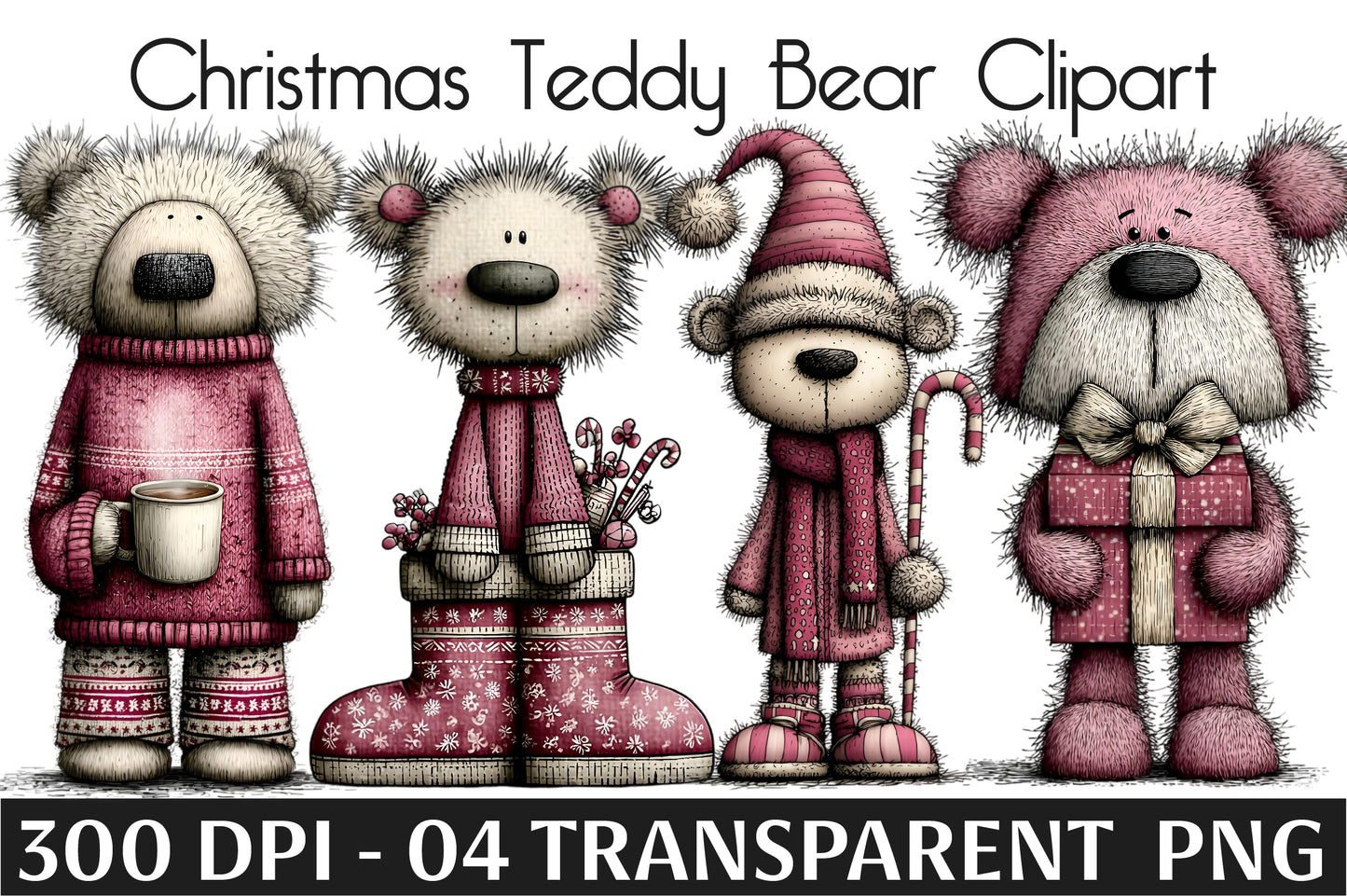 Christmas Teddy Bear Clipart PNG – Cute Winter Bear Designs