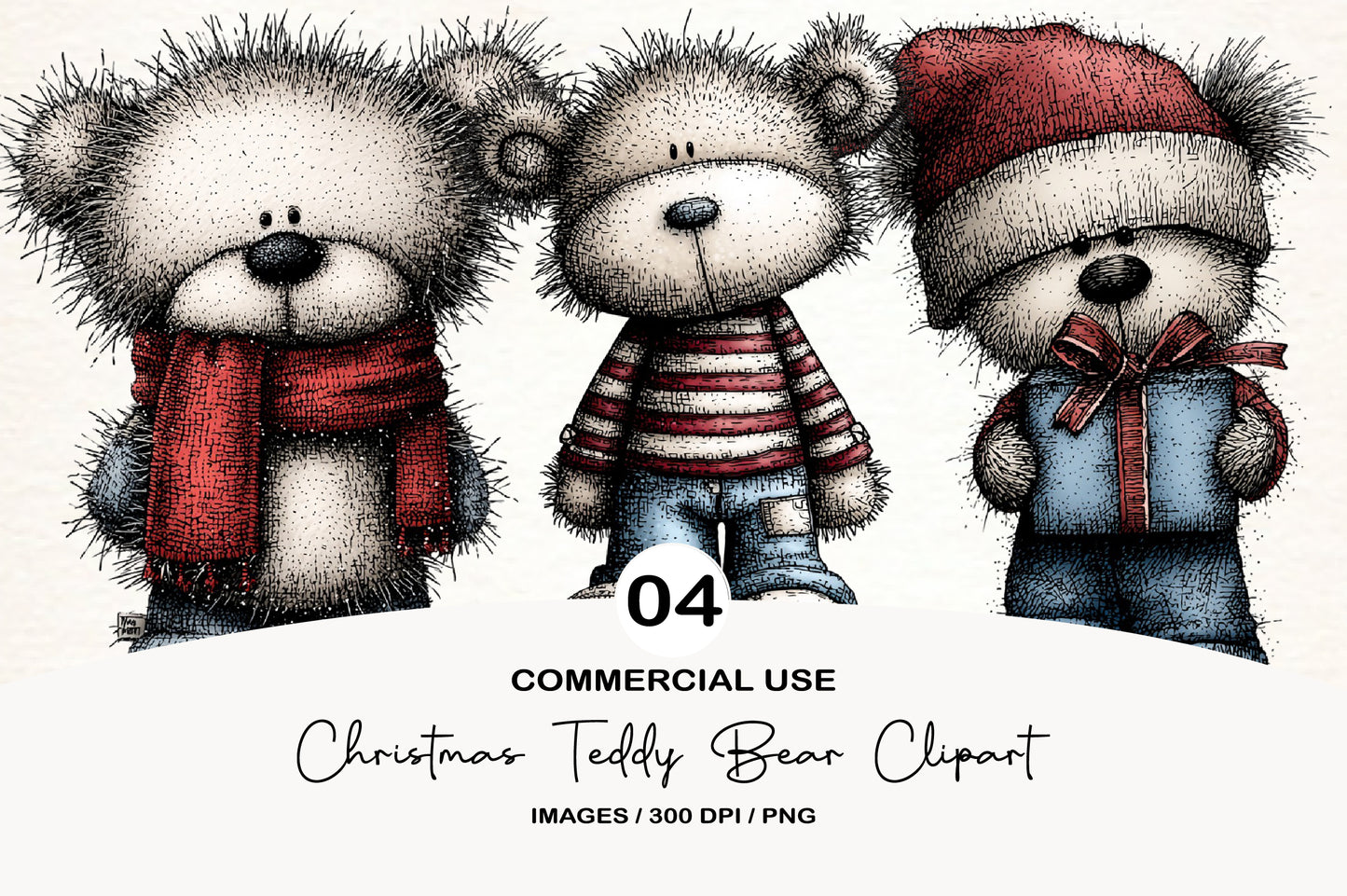 Christmas Teddy Bear Clipart PNG Bundle | Cute Watercolor Holiday Teddy Bear Clipart
