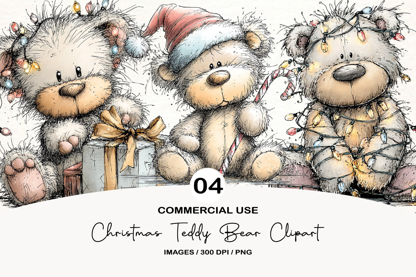 Christmas Teddy Bear Clipart PNG Bundle | Cute Watercolor Holiday Teddy Bear Clipart | Festive Winter Teddy Bear PNG