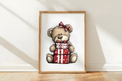 Christmas Teddy Bear Clipart PNG Bundle | Cute Watercolor Holiday Teddy Bear Clipart | Festive Christmas Bear PNG