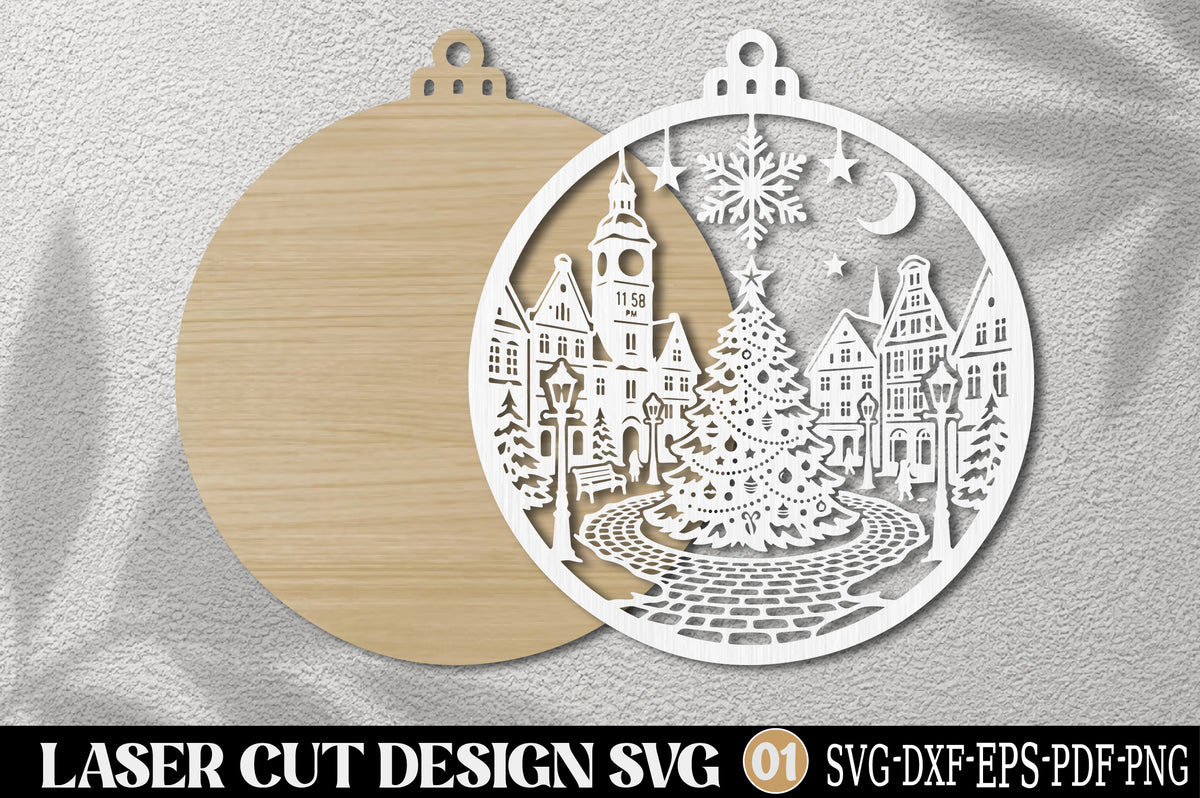 Christmas Town Square Ornament SVG | Christmas Village Laser Cut Design