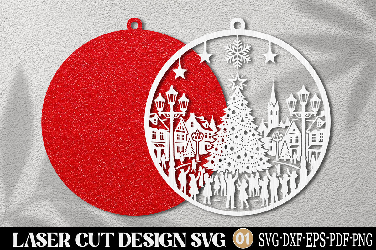 Christmas Town Tree Celebration SVG | Christmas Village Laser Cut Ornament