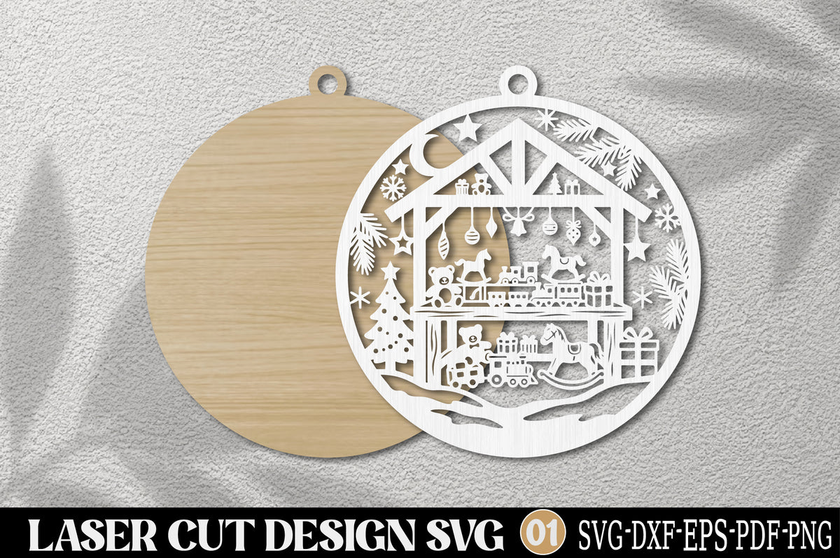 Christmas Toy Workshop Ornament SVG | Santa Toy Shop Laser Cut Design