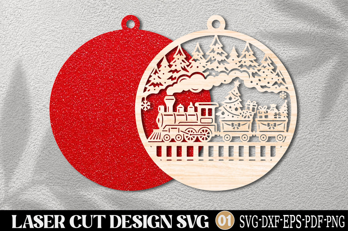 Christmas Train Gifts Ornament SVG | Holiday Train Laser Cut Design