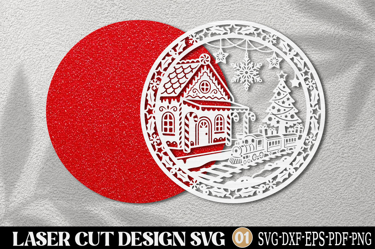 Christmas Train Gingerbread House Ornament SVG | Holiday Laser Cut Design