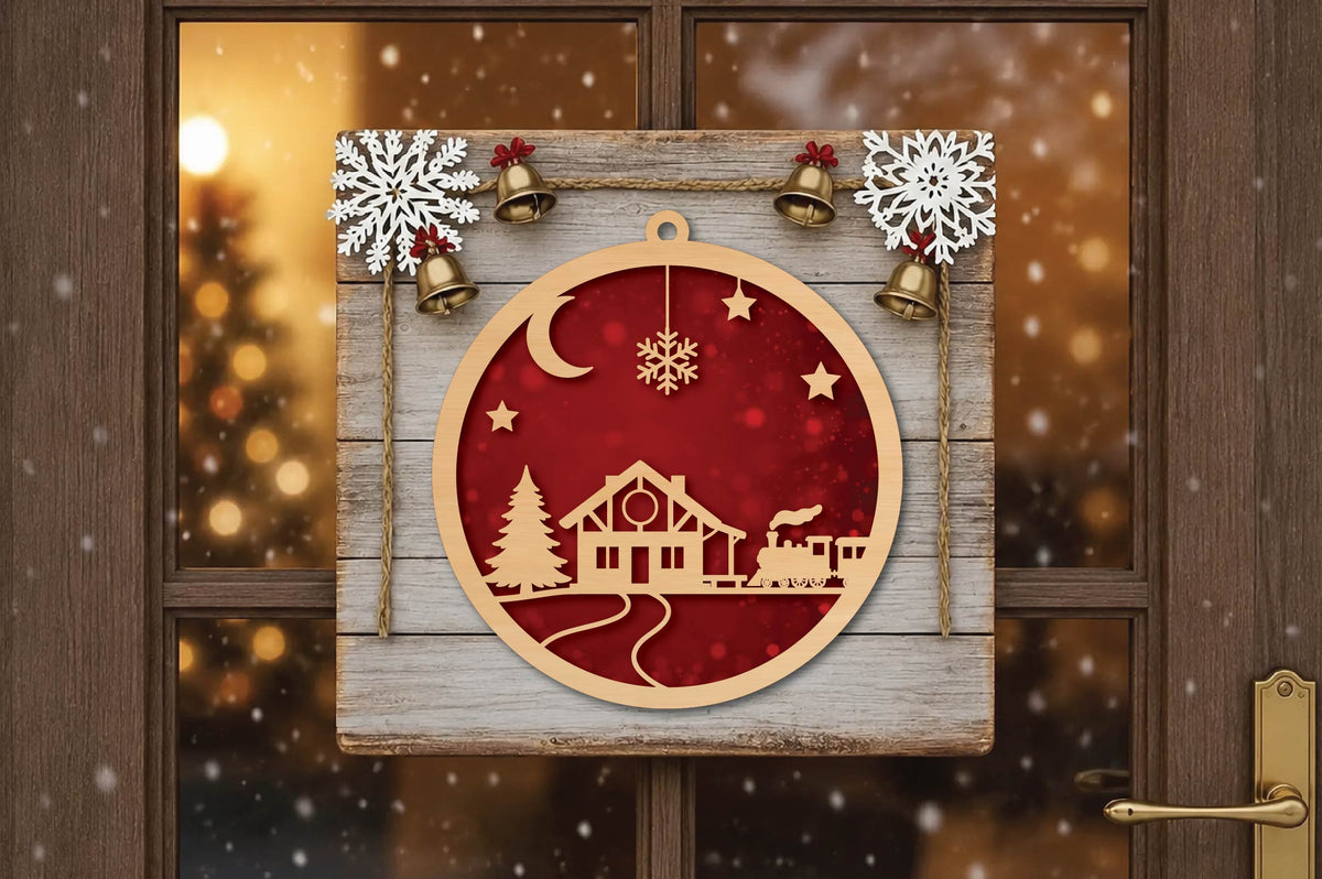 Christmas Train Station Ornament Laser Cut SVG