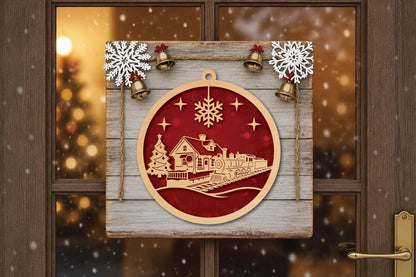 Christmas Train Station Ornament Laser Cut SVG