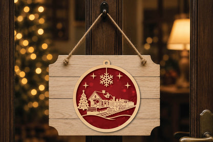 Christmas Train Station Ornament Laser Cut SVG