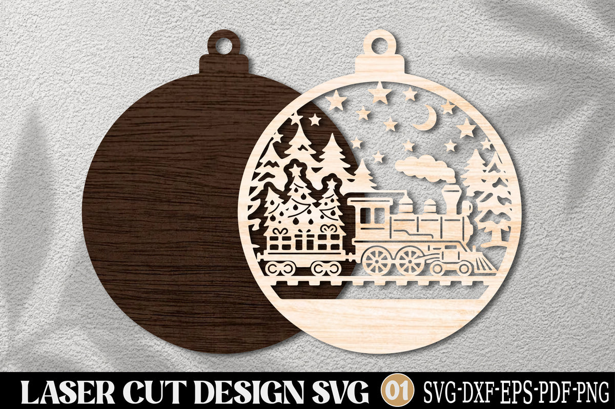 Christmas Train Tree Ornament SVG | Christmas Tree Train Laser Cut Design