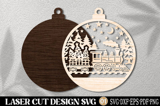 Christmas Train Tree Ornament SVG | Christmas Tree Train Laser Cut Design
