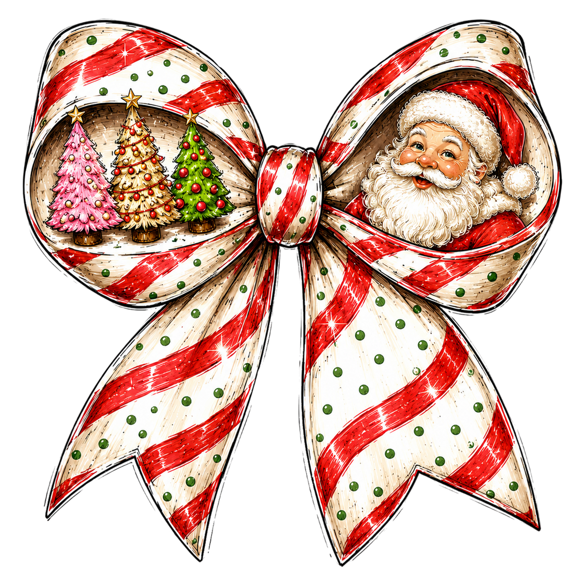 Christmas Coquette Bow PNG | Santa Christmas Tree Holiday Clipart
