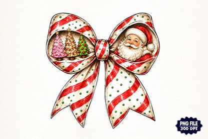 Christmas Coquette Bow PNG | Santa Christmas Tree Holiday Clipart
