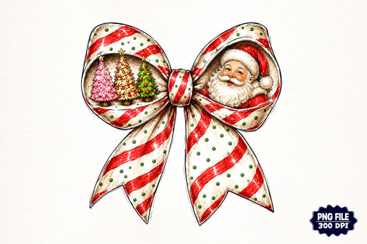 Christmas Coquette Bow PNG | Santa Christmas Tree Holiday Clipart