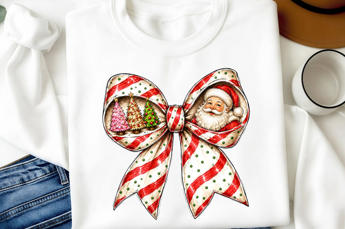 Christmas Coquette Bow PNG | Santa Christmas Tree Holiday Clipart