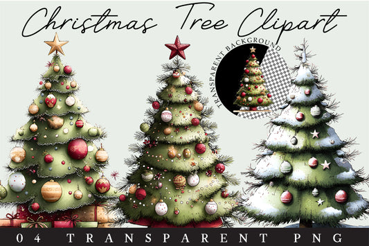 Christmas Tree Clipart PNG Bundle -4 Designs